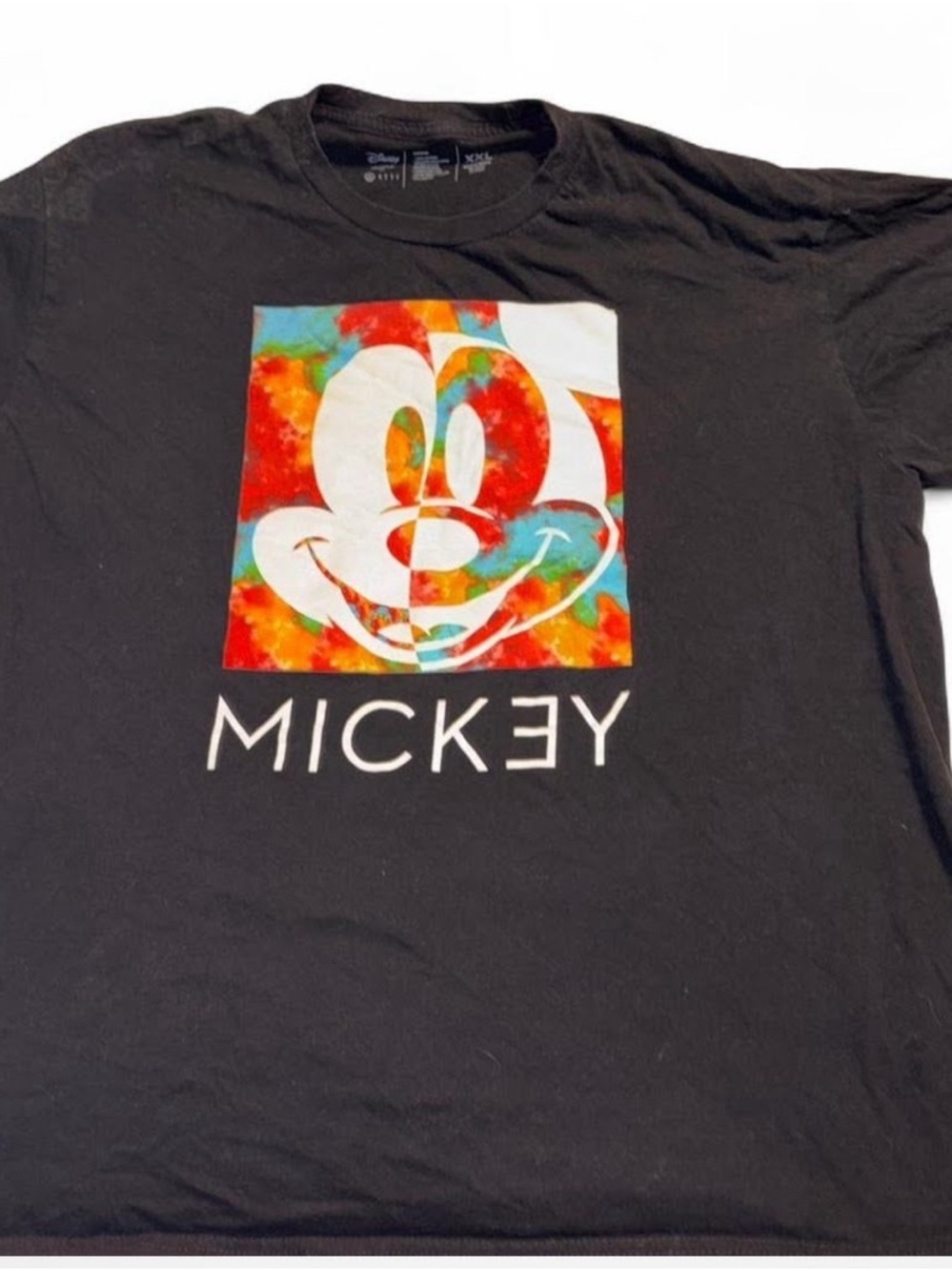 Disney Black Tee with Colorful Tie-Dye Mickey Graphic